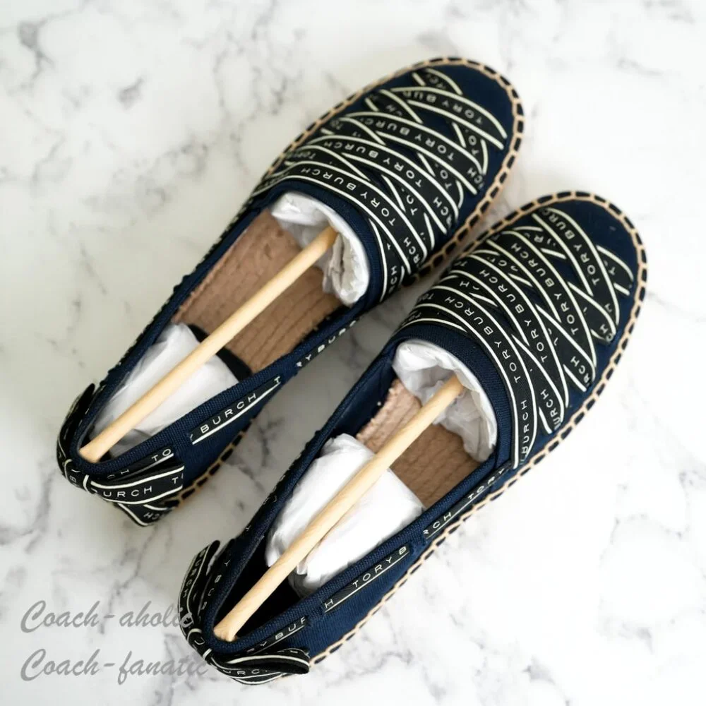 NIB Tory Burch Ribbon Canvas Espadrille Flats in Perfect Navy Size 7.5